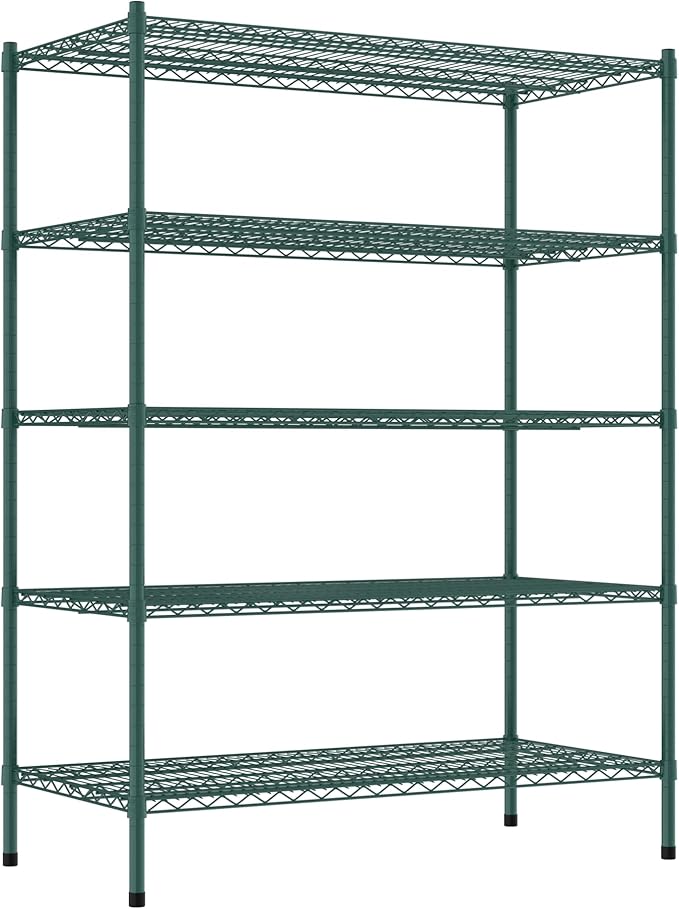 Commercial NSF Listed Green Epoxy Stationary Wire Shelving Kit 24" x 48" x 64", with 5 Shelves Perfect for Warehouse, Walk-in Refrigerator, Freezer, Grocery Store, Restaurant, Dishroom