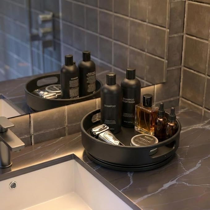 Cologne Organizer for Men,360°Rotating Bathroom Organizer Countertop, Perfume Organizer,Vanity Tray for Perfume,Skincare, Shaving Kit,Bathroom Storage, Gift for Men(Round)