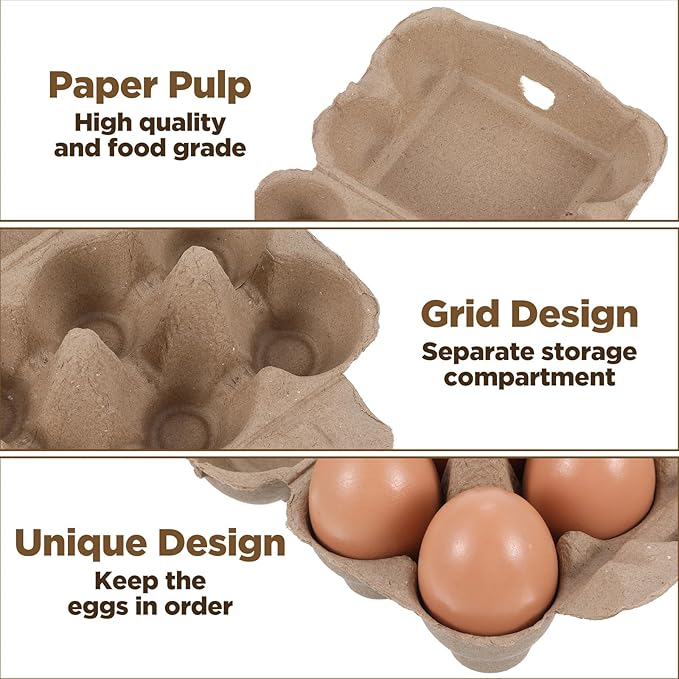 PercyEffie 50 Pack Half Dozen Egg Cartons Bulk,Blank Natural Pulp Egg Carton 6 Count for Chicken Eggs, Reusable Storage Holder Cardboard Paper Holder Container Organizer Pulp Eggs Crate for Fridge