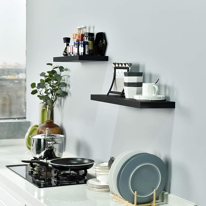 WELLAND Simons Floating Wall Shelf Ledge Shelves, 18-Inch, Black