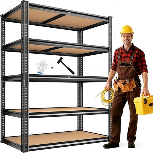 2250LBS Storage Shelves Heavy Duty 5 Tier Garage Storage Shelving, Adjustable Metal Shelving Unit Utility Rack Shelf for Warehouse, Pantry, Closet, Kitchen 72" H x 35.56" W x 16" D, Black