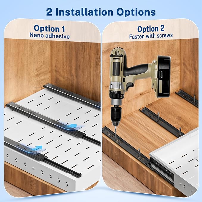 Insputer Pull Out Cabinet Organizer Expandable (12.4"-20.08")W & (16.26"-22.44")D, Slide Out Drawers for Kitchen, Pantry with 2Pcs Magnetic Panel, 3 Slide Rails, No Drill Adhesive Roll Out Shelf White
