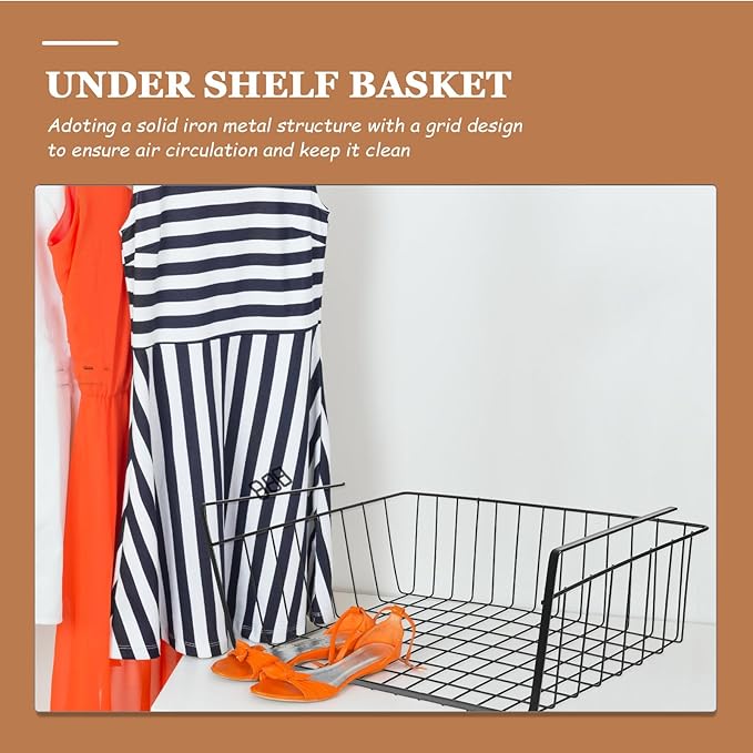 KESYOO under Shelf Storage Basket Wire Organizer Iron Hanging Cabinet Rack Black Removable Kitchen Pantry Organizer for Cabinet and Closet