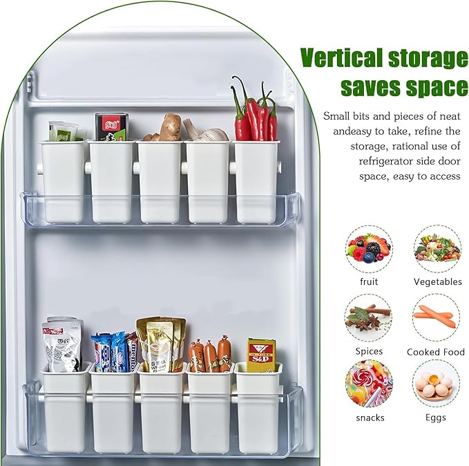 6 Pieces Refrigerator Door Organizer, Plastic Refrigerator Side Door Storage Containers with Side Snap, BPA-Free, Space-Saving Organizer Bins for Refrigerator, Kitchen Cabinet, Bathroom (White)