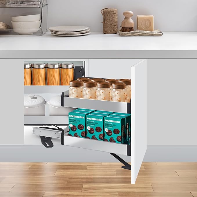 Pull Out Blind Corner Cabinet Organizer 2 Tier Kitchen Storage Organizer with 4 Baskets (Pull-Out to the Right)