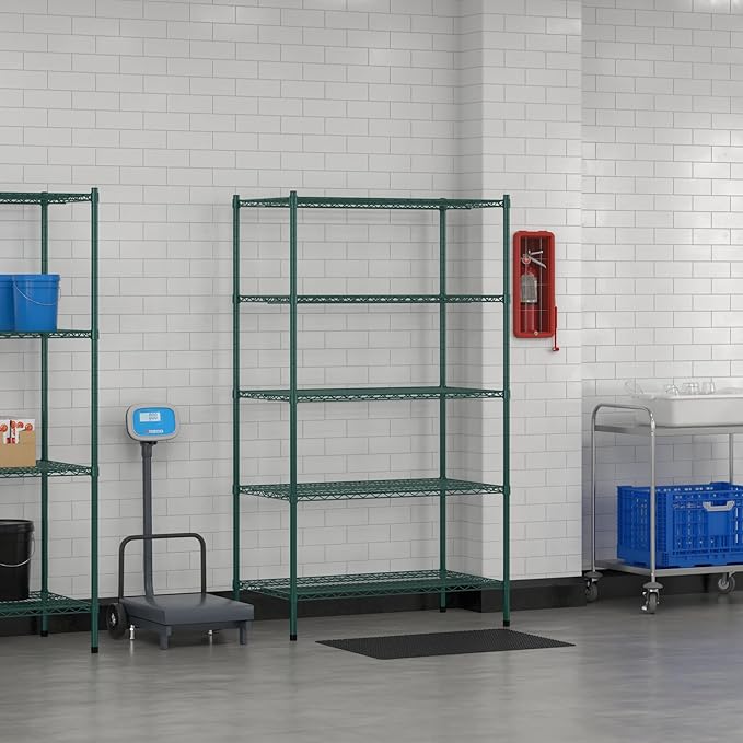 Commercial NSF Listed Green Epoxy Stationary Wire Shelving Kit 24" x 42" x 74", with 5 Shelves Perfect for Warehouse, Walk-in Refrigerator, Freezer, Grocery Store, Restaurant, Dishroom
