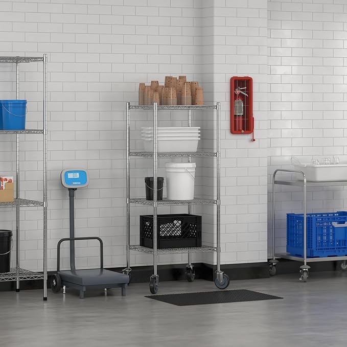 Commercial NSF Listed Chrome Mobile Wire Shelving Kit 21" x 24" x 60", with 4 Shelves Perfect for Warehouse, Walk-in Refrigerator, Freezer, Grocery Store, Restaurant, Dishroom