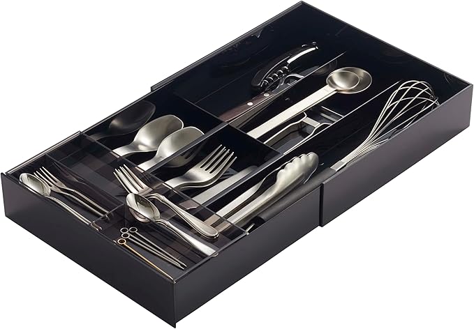 YAMAZAKI Home Tower Expandable Cutlery Drawer Organizer - Kitchen Silverware Utensil Storage Tray - Abs Plastic