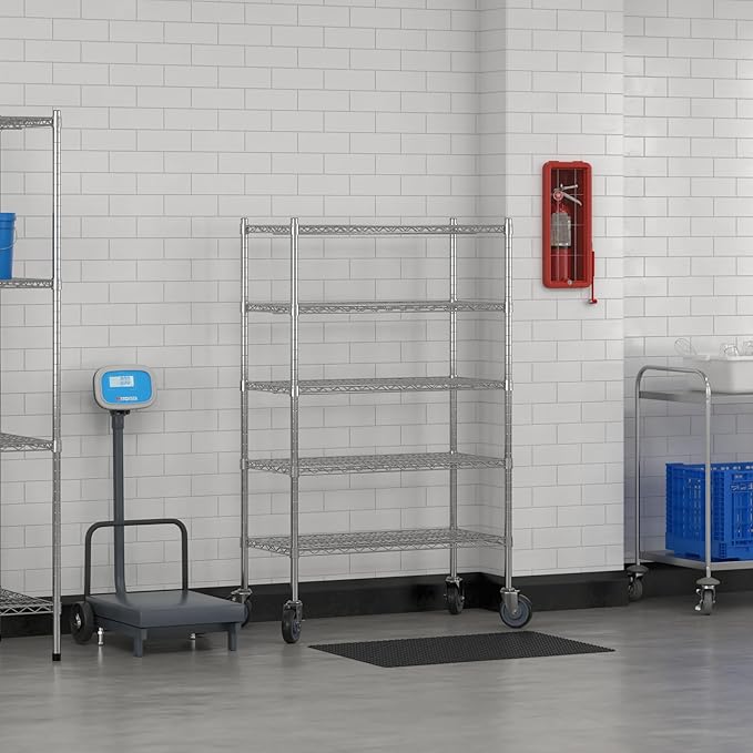 Commercial NSF Listed Chrome Mobile Wire Shelving Kit 18" x 36" x 60", with 5 Shelves Perfect for Warehouse, Walk-in Refrigerator, Freezer, Grocery Store, Restaurant, Dishroom