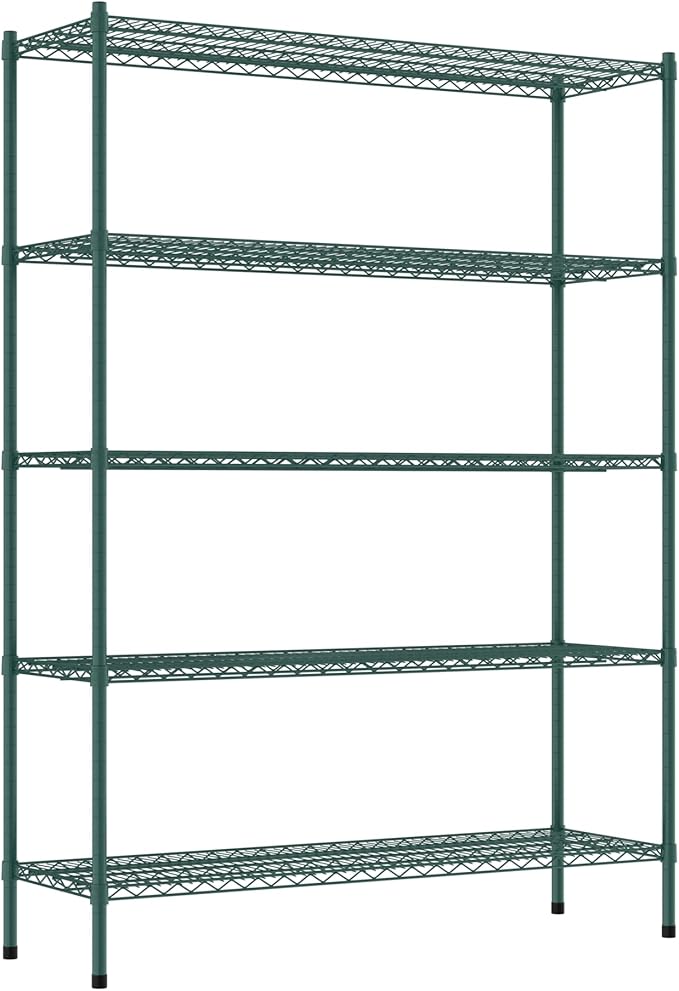 Commercial NSF Listed Green Epoxy Stationary Wire Shelving Kit 18" x 54" x 74", with 5 Shelves Perfect for Warehouse, Walk-in Refrigerator, Freezer, Grocery Store, Restaurant, Dishroom