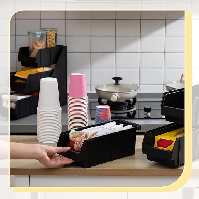 Novabright 3 Tier 6 Compartment Serve Condiment Bin Self Serve Condiment Bin Stand Countertop Plastic Containers Storage Display Rack for Coffee Shops Restaurants Bars(19.7" D X 11" W X 13.8" H)