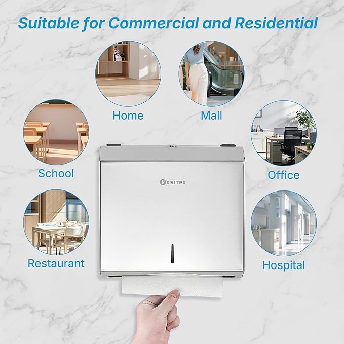 PaperTowel Dispenser Holder Wall Mount, Stainless Steel Paper Towel Holder, Multifold C Fold Trifold Paper Towel Dispenser, Toilet Paper Napkin Holder, Hand Towel Dispenser for Commercial Bathroom