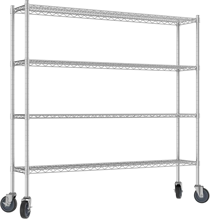 Commercial NSF Listed Chrome Mobile Wire Shelving Kit 12" x 60" x 60", with 4 Shelves Perfect for Warehouse, Walk-in Refrigerator, Freezer, Grocery Store, Restaurant, Dishroom