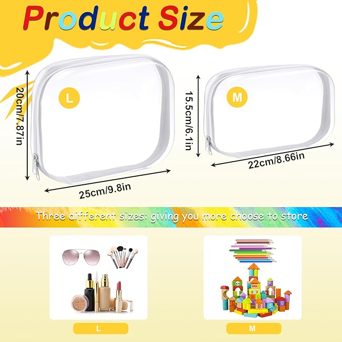 AOBOPLE Clear Hard Shell Zipper Case,2PCS M+L(9.8"x7.87"+8.66"x6.1") Large Toy Storage Bags,Plastic Transparent Hard Zipper Case Travel Waterproof Organizer Bags for Puzzles,Board Game,Cosmetics