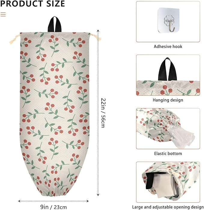 2 PCS Red Berry Plastic Bag Holder - Wall Mount Grocery Bag Holder, 22 x 9 Inch, Kitchen Closet Organizer