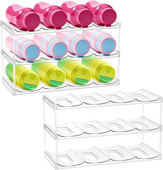 acDesign 2PCS 3 Tier Stackable Water Bottle Organizer, Large Compartment Water Bottle Holder, Clear Water Bottle Organizer for Cabinet, Bottle Rack for Cabinet Home Countertop Fridge Pantry Shelf