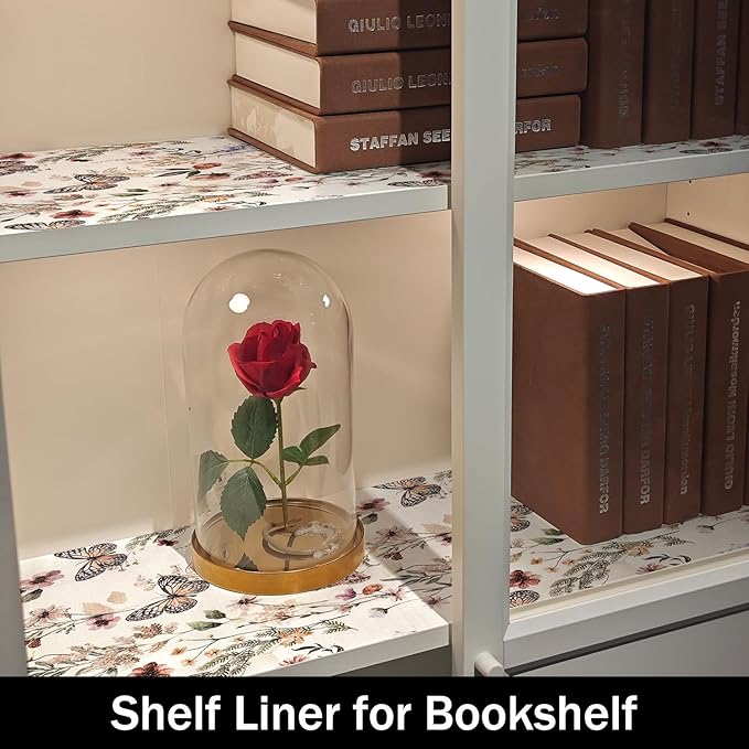 Amiitay Floral Shelf Liners 16IN x 10FT Non Adhesive and Strong Non-Slip Shelf and Drawer Liners for Kitchen Cabinet Wire Fridge, Waterproof Shelf Drawer Liner,Easy to Clean