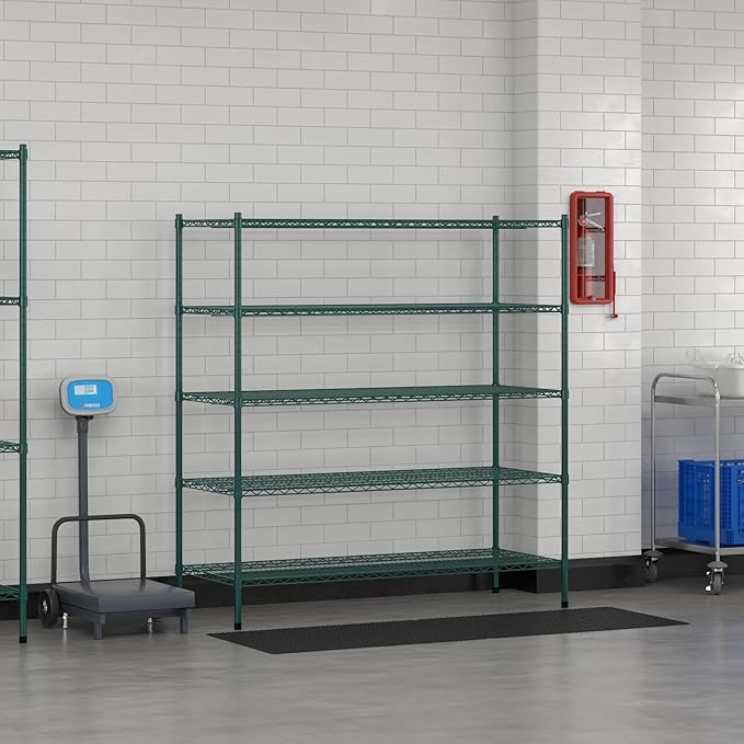 Commercial NSF Listed Green Epoxy Stationary Wire Shelving Kit 24" x 60" x 64", with 5 Shelves Perfect for Warehouse, Walk-in Refrigerator, Freezer, Grocery Store, Restaurant, Dishroom