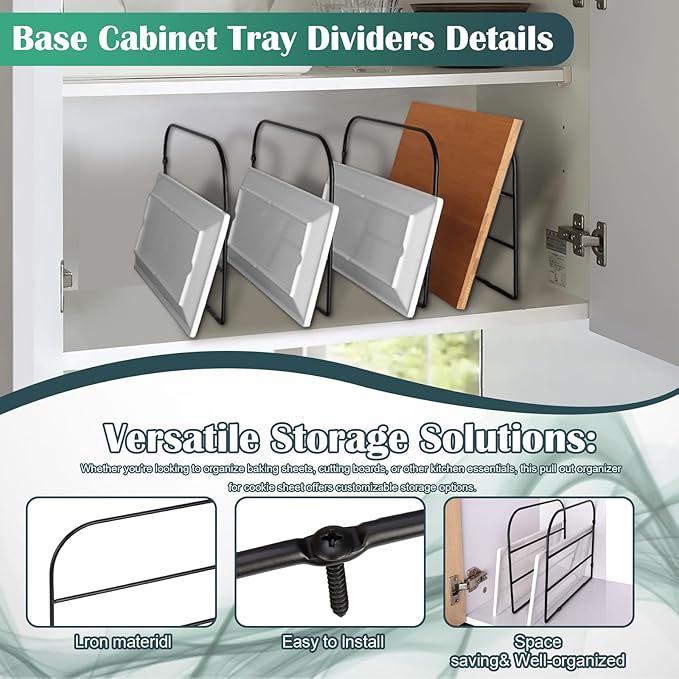 WANGDEFA 6 Pack Base Cabinet Tray Dividers Sheet Pan Rack 12x9 Inches Baking Black Metal Organizer for Wall Kitchen Cabinets (6)