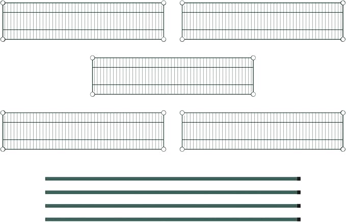 Commercial NSF Listed Green Epoxy Stationary Wire Shelving Kit 12" x 48" x 74", with 5 Shelves Perfect for Warehouse, Walk-in Refrigerator, Freezer, Grocery Store, Restaurant, Dishroom