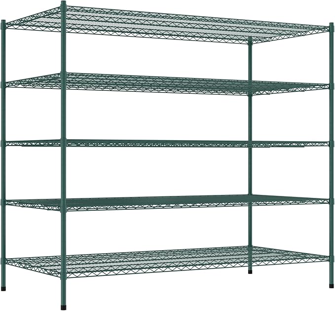 Commercial NSF Listed Green Epoxy Stationary Wire Shelving Kit 36" x 72" x 64", with 5 Shelves Perfect for Warehouse, Walk-in Refrigerator, Freezer, Grocery Store, Restaurant, Dishroom