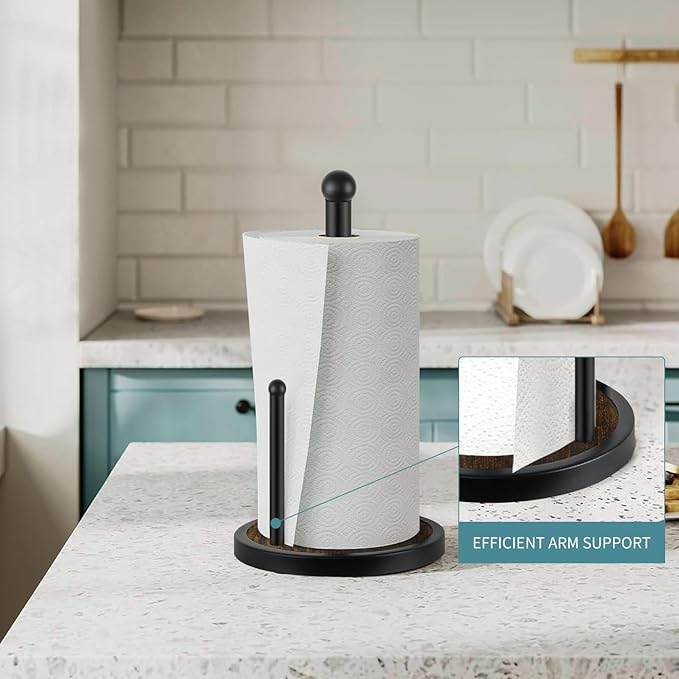 YINMIT Paper Towel Holder Countertop, Standing Paper Towel Roll Holder with Heavy Duty Wooden Base, Rustic Farmhouse Paper Towel Holders for Kitchen Counter, Fits Standard or Jumbo-Sized Rolls