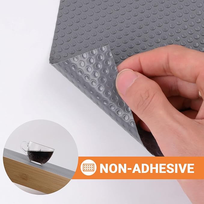 FLPMIX 15-Inch Kitchen Shelf Liners: Waterproof Cabinet Drawer Mats 15 x 240 Inch - Dark Grey Easy to Cut Non-Adhesive Pantry Cupboard Liner for Shelving