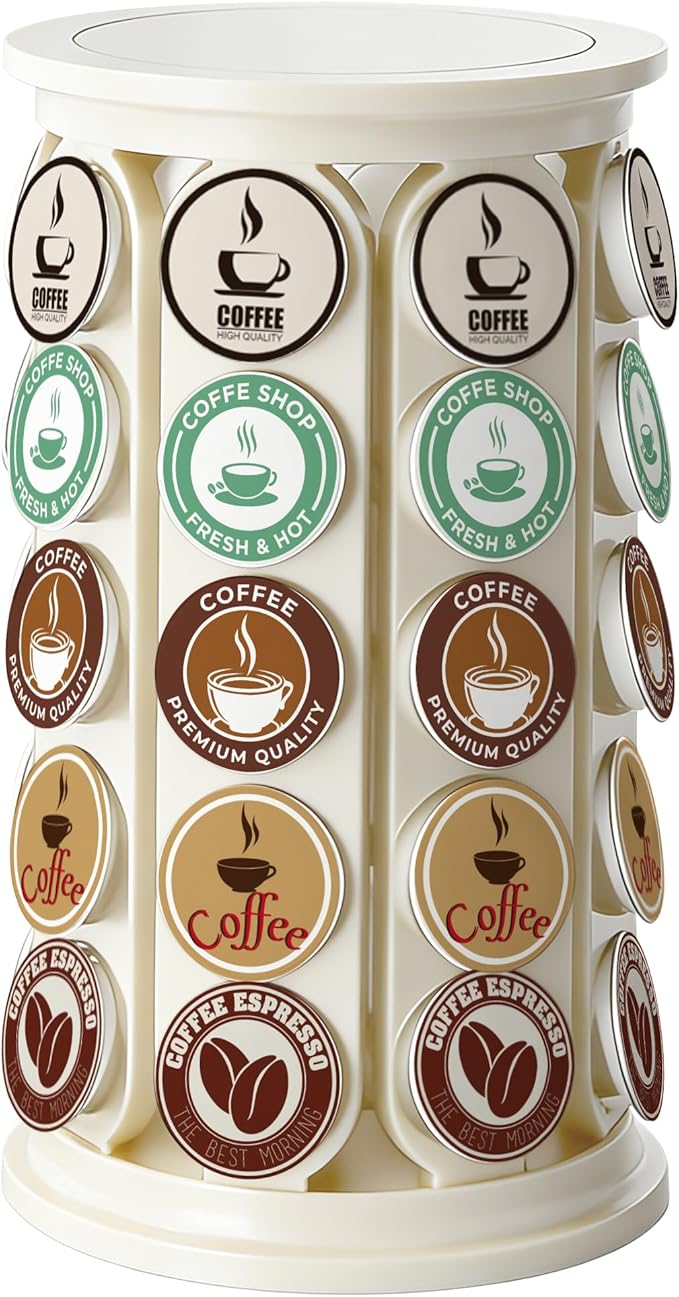 K Cup Holder, Coffee Pod Storage Carousel Stand Compatible with 40 Keurig K-Cup Pods, Home or Office Kitchen Counter Space-Saving Organizer (White)