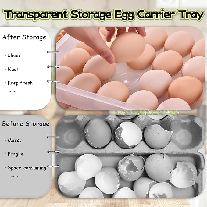 Anyumocz 3 Pcs Egg Holder for Refrigerator,Deviled Egg Containers with Lid,Plastic Stackable Clear Egg Tray Carrier for Kitchen,Keep Fresh(72 Eggs)
