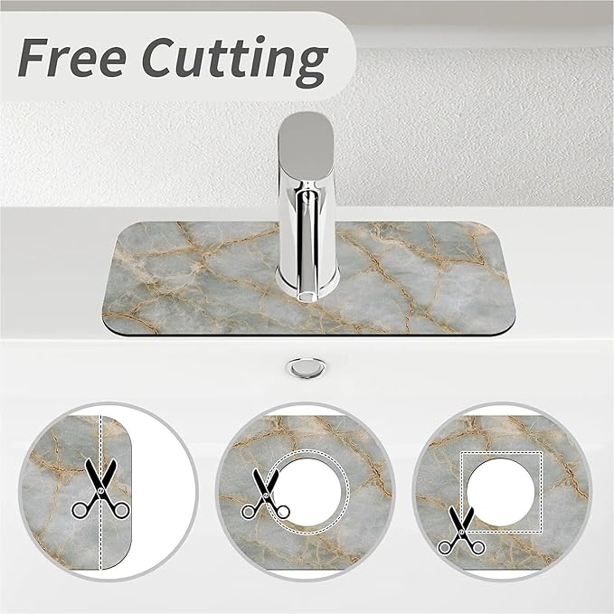 Kitchen Sink Splash Guard，Light gray marble Faucet Mat Sink Gadgets-Super Absorbent Fast Drying Mat Drip Catcher for Kitchen, Bathroom,Sink Mat, Dish Drying Mat, Bathroom(15" X 5.5" )