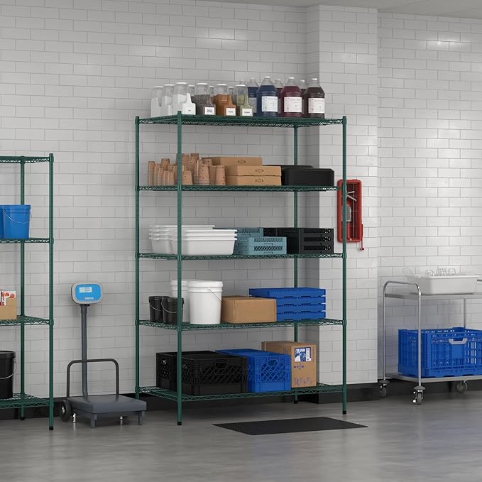 Commercial NSF Listed Green Epoxy Stationary Wire Shelving Kit 30" x 54" x 86", with 5 Shelves Perfect for Warehouse, Walk-in Refrigerator, Freezer, Grocery Store, Restaurant, Dishroom