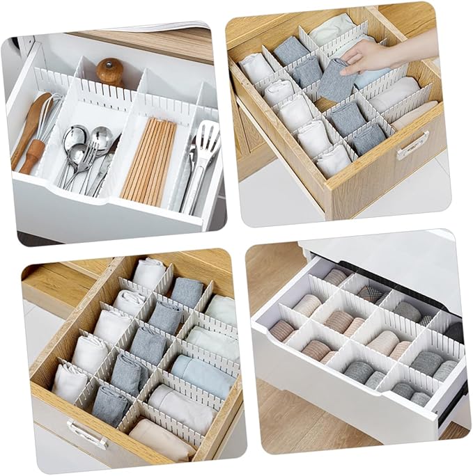 VILLCASE 12pcs Adjustable Plastic Drawer Dividers for Organizing Freely Compartments for Socks Underwear and Towels