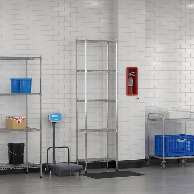 Commercial NSF Listed Chrome Stationary Wire Shelving Kit 14" x 24" x 86", with 5 Shelves Perfect for Warehouse, Walk-in Refrigerator, Freezer, Grocery Store, Restaurant, Dishroom