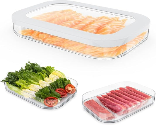 Cecnamt Stackable Deli Meat Container with Drainage Groove and Silicone Lid, Clear Refrigerator Storage Containers for Lunch Meats, Cold Cuts, Bacon, Cheese, BPA Free - 1 Layer
