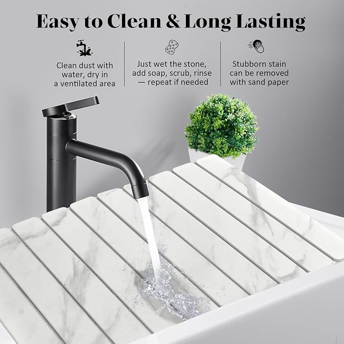 Large Stone Dish Drying Mats for Kitchen Counter, 24"(L)×16"(W) Marble-Pattern, Fast Drying Collapsible Dish Drying Mat, Eco-Friendly Absorbent Diatomaceous Earth Mats for Match Countertop