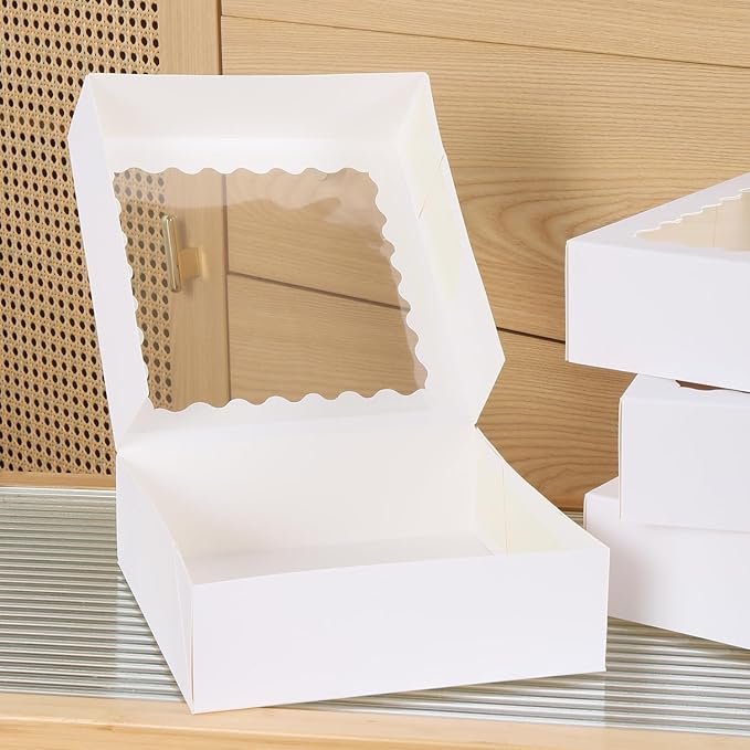 60 pcs 6x6x2.5 Inches Cake Box with Window, Bakery Pastry Cookie Boxes, Mini Pie for Pastry,Dessert,Strawberries,Chocolates (White, 6x6x2.5 Inch)