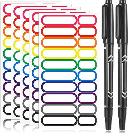 Outus 320 Pcs Waterproof Removable Labels with Makers Pen Self Adhesive Label Stickers for Water Bottles Spice Food Containers Jars Pantry Restaurant Storage(Colorful)