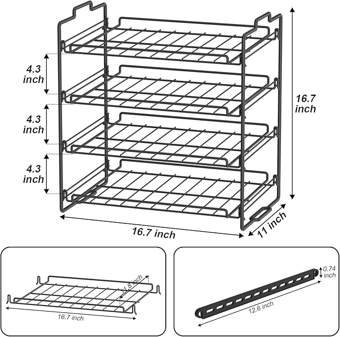 4 Tiers Stackable Can Rack Organizer, Wear-resistant Upgrade Beverage Food Can Dispenser Holder Holds up to 48 Cans for Kitchen Cabinet and Pantry (Black)