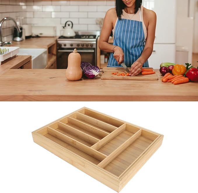 Kitchen Silverware Organizer Expandable for Cutlery and Utensils, Adjustable Wood Utensil Storage Cutlery Tray for Drawers, Kitchen Drawer Organizer Utensil Holder Makeup Organizer with(9 Slots)