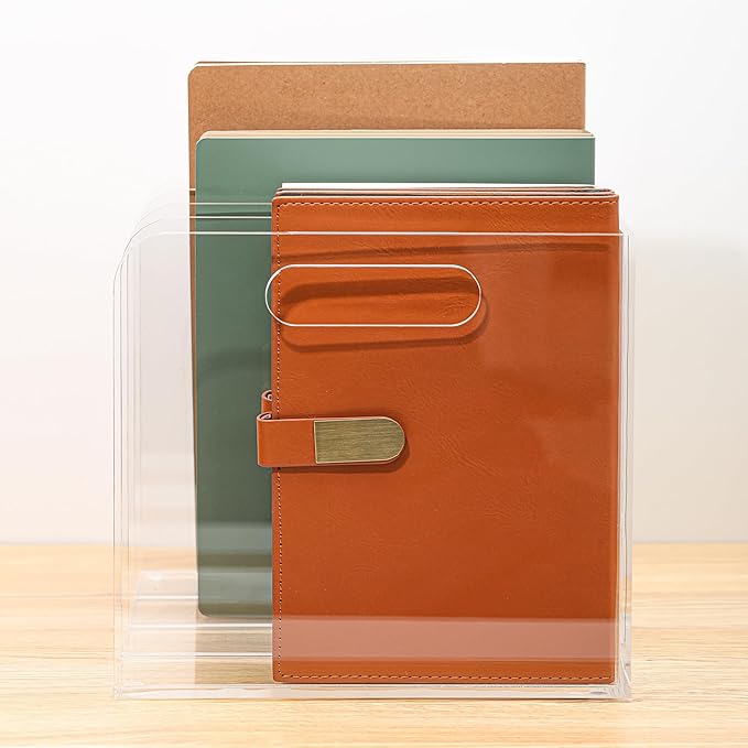 4 Vertical Compartments Clear Acrylic Magazine & File Holder – Multipurpose Desk Organizer for Office, Tablets, Magazines, Books – Documents/Home/Classroom Rack