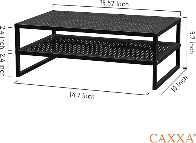 CAXXA 2-Tier Metal Laptop PC Monitor Stand Riser MAX 50 LBS Loading for Monitor, Printer,Black