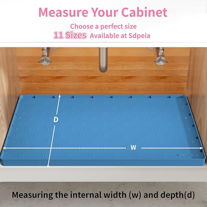 Sdpeia Under Sink Mat 25"×19" Waterproof Silicone Cabinet Liner & Sink Protector for Kitchen & Bathroom, Multi-Purpose Organizers Tray for Pets, Laundry, Cat Litter Mat