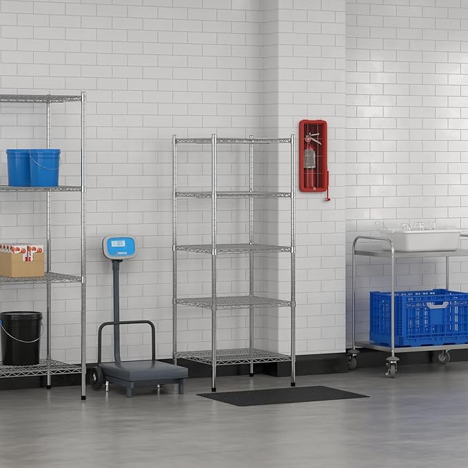 Commercial NSF Listed Chrome Stationary Wire Shelving Kit 24" x 24" x 64", with 5 Shelves Perfect for Warehouse, Walk-in Refrigerator, Freezer, Grocery Store, Restaurant, Dishroom
