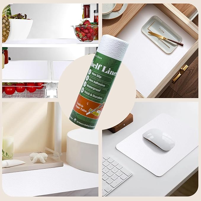 Shelf Liners for Kitchen Cabinets Non Adhesive Drawer Liner 17in x 30FT Pure White Thickened Shelf Liner Strong Non-Slip Easy to Clean for Tool Box Refrigerator with Knife and Tape Measure