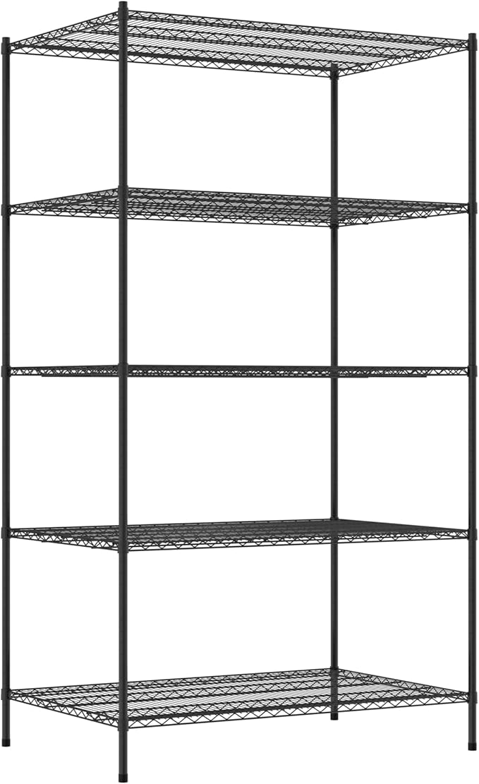 Commercial NSF Listed Black Epoxy Stationary Wire Shelving Kit 36" x 54" x 96", with 5 Shelves Perfect for Warehouse, Walk-in Refrigerator, Freezer, Grocery Store, Restaurant, Dishroom