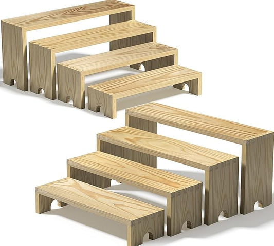 2 Set Large Wooden Tiered Riser Display Stands for Vendor Events,Stackable Perfume Organizer Cologne Stand for Men Women,Wooden Cupcake Dessert Stand,Wood Dessert Table Display Set,Food Display Risers for Party（12-11.2-10.4-9.6IN）