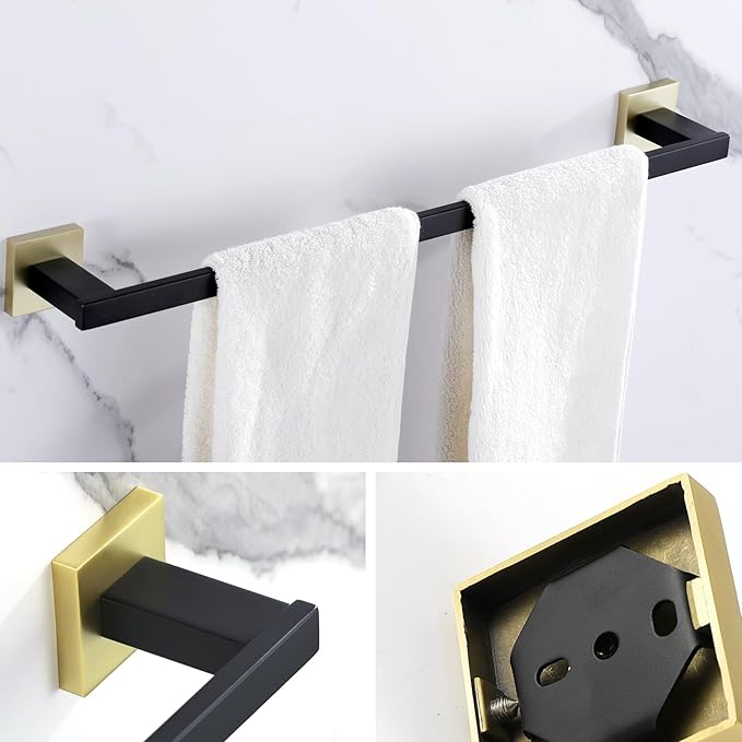LANC Hand Towel Bar for Bathroom Wall Mounted 12-Inche Matte Black and Gold Bath Hand Towel Holders Stainless Steel Towel Ring Towel Rod for Kitchen Towel Rack Towel Hanger, A9010GK-L3