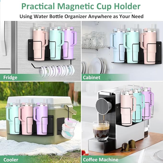 Magnetic Cup Holder for Fridge, Water Bottle Organizer for Cabinet Magnetic Cup Holder Heavy Duty Storage Tumbler Organizer for 20oz 30oz 40oz Cup Accessories