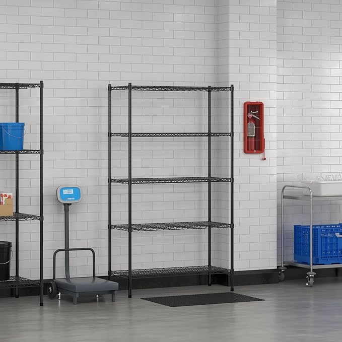 Commercial NSF Listed Black Epoxy Stationary Wire Shelving Kit 18" x 42" x 74", with 5 Shelves Perfect for Warehouse, Walk-in Refrigerator, Freezer, Grocery Store, Restaurant, Dishroom