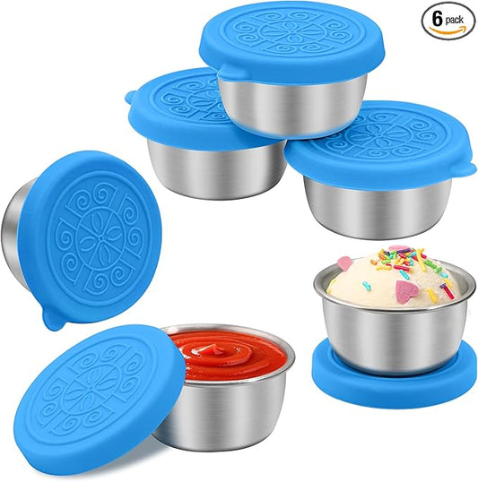 6x1.6 oz Salad Dressing Container to Go, Leakproof Reusable Stainless Steel Small Container with Lid,Sauce Containers for Lunch box,Picnics,Travel,Office and Meal Prep